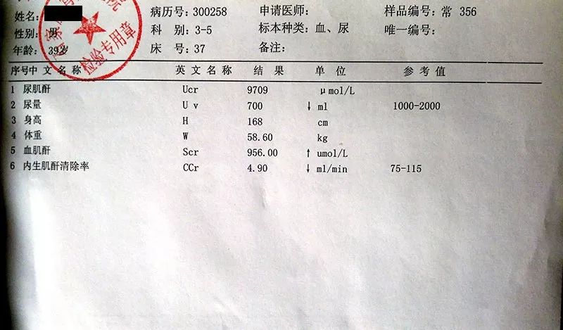 入院的时候恶心严重，吃什么吐什么，检查血肌酐956μmoi/l，侯先生体内浊毒