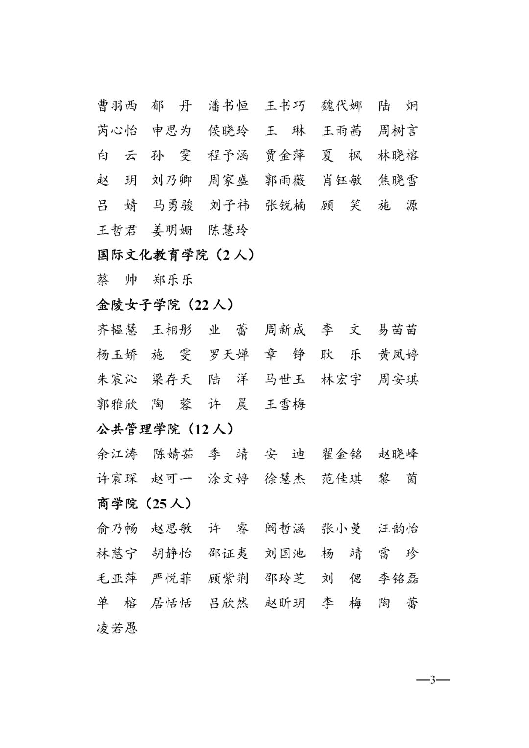 南京师范大学关于2019届优秀本科毕业生入选名单的公示