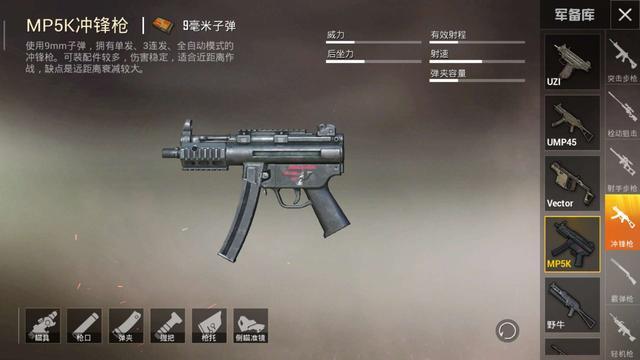 和平精英新版冲锋枪mp5k近战腰射还行射程太有限网友差评