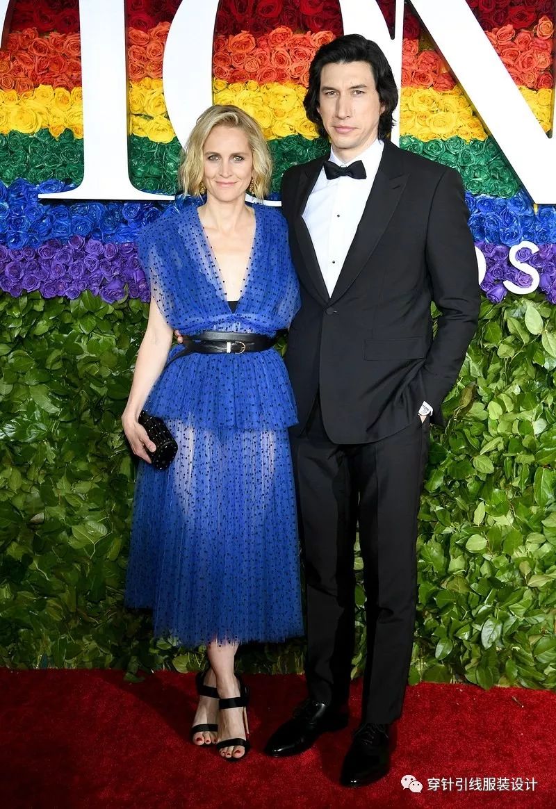 joanne tucker in khaite and adam driver in burberry