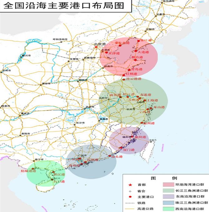 全国沿海主要港口布局图