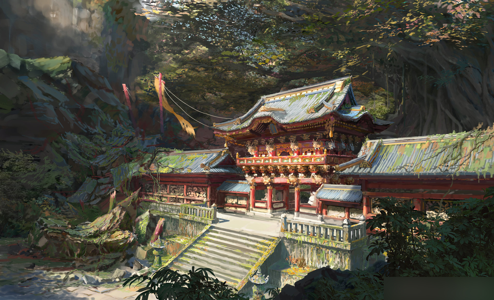 其中既有宏大雄伟的古代建筑场景也有精致小景和风景插画作品