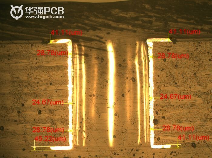 华强pcb成品板切片图,成品孔铜厚度最薄处大于20um阻抗:华强pcb(华秋