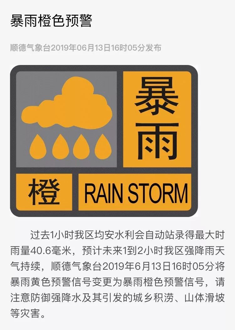 暴雨橙色预警信号