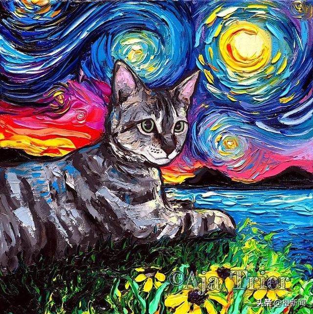 梵高星夜被猫狗抢镜美艺术家用梵高风再创作名画