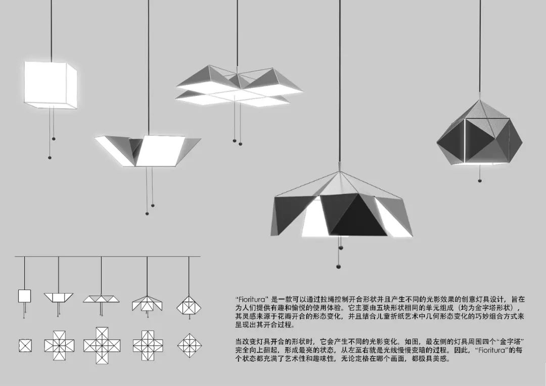二等奖是同济大学设计创意学院设计研发的"fioritura"创意灯具设计