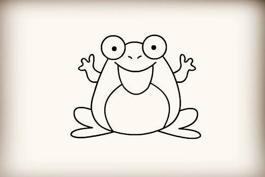 两只圆圆的眼睛注意之间的距离. 第二步 在画上小青蛙的身体.