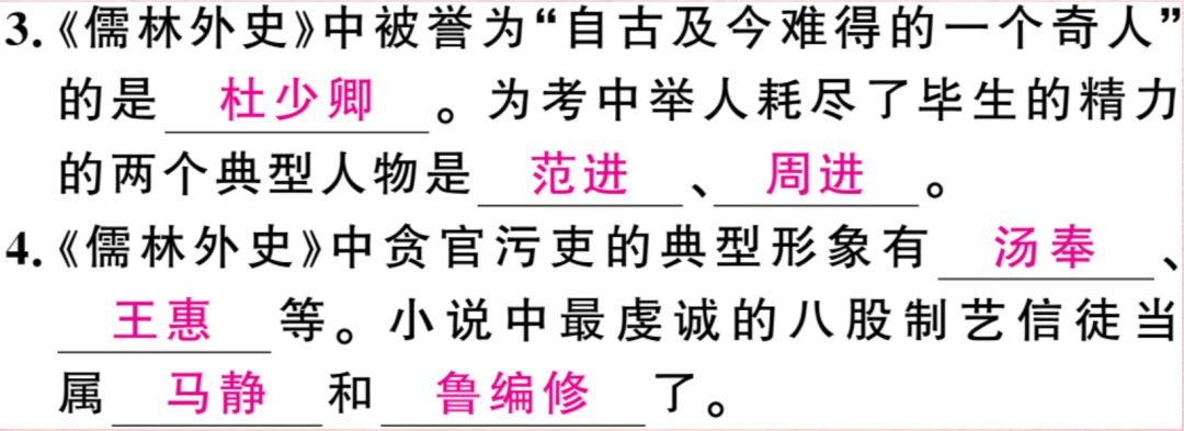 小学高年级 名著阅读|《儒林外史》知识梳理 练习及答案