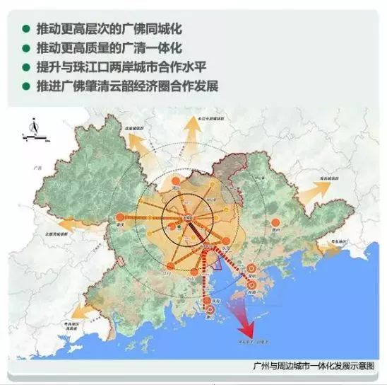 推动更高层次的广佛同城化;推动更高质量的广清一体化;提升与珠江口