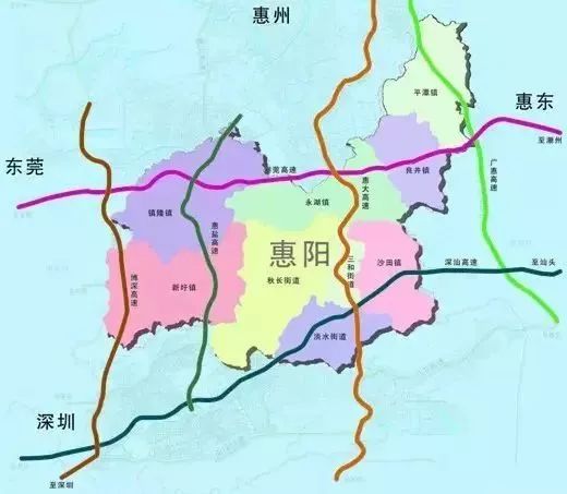 途经镇隆镇和新圩镇 惠大高速:途经永湖镇,三和街道和淡水街道 惠阳