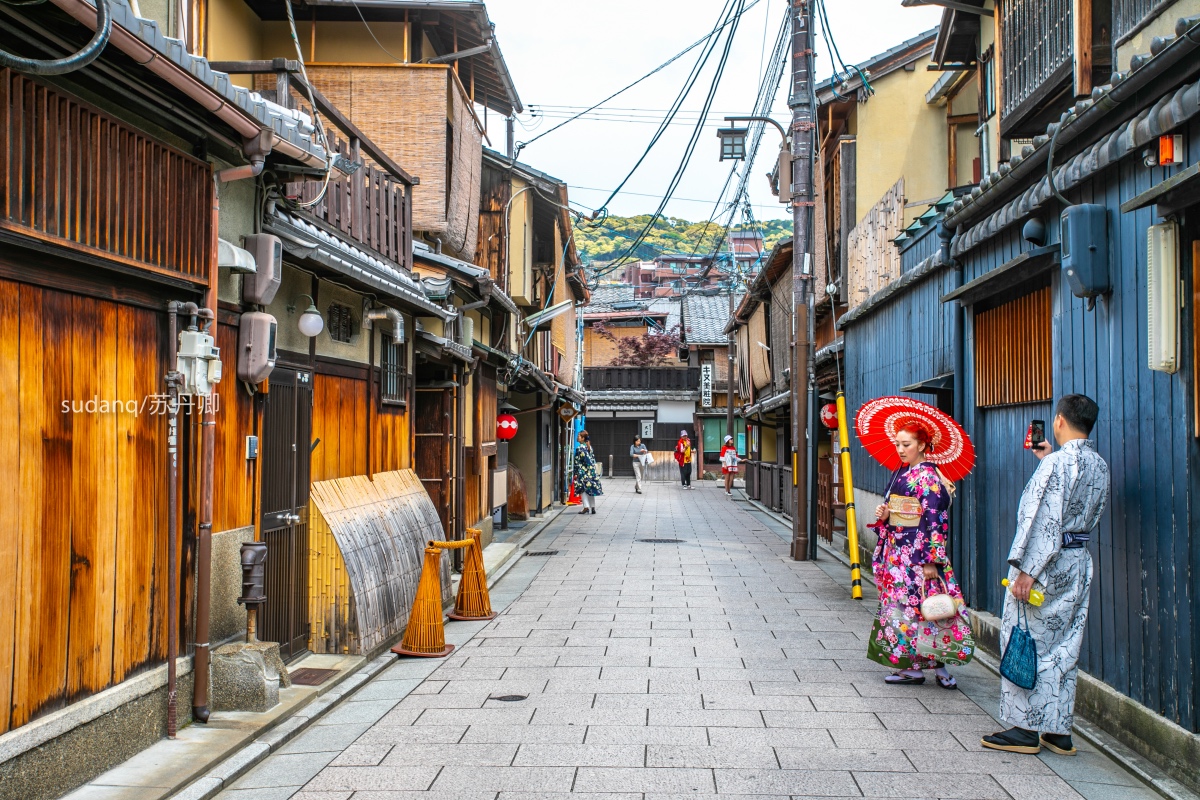 原创只园京都最大艺伎区日本最风情旅游胜地游客穿和服拍照