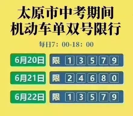 6月20日-22日,太原实施机动车单双号限行