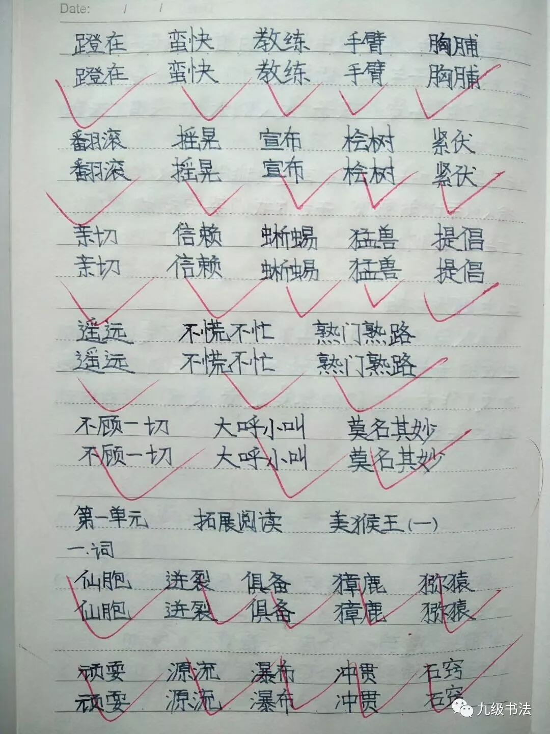 六年级晁上茹同学练字17节课作业书写整齐干净平稳方正