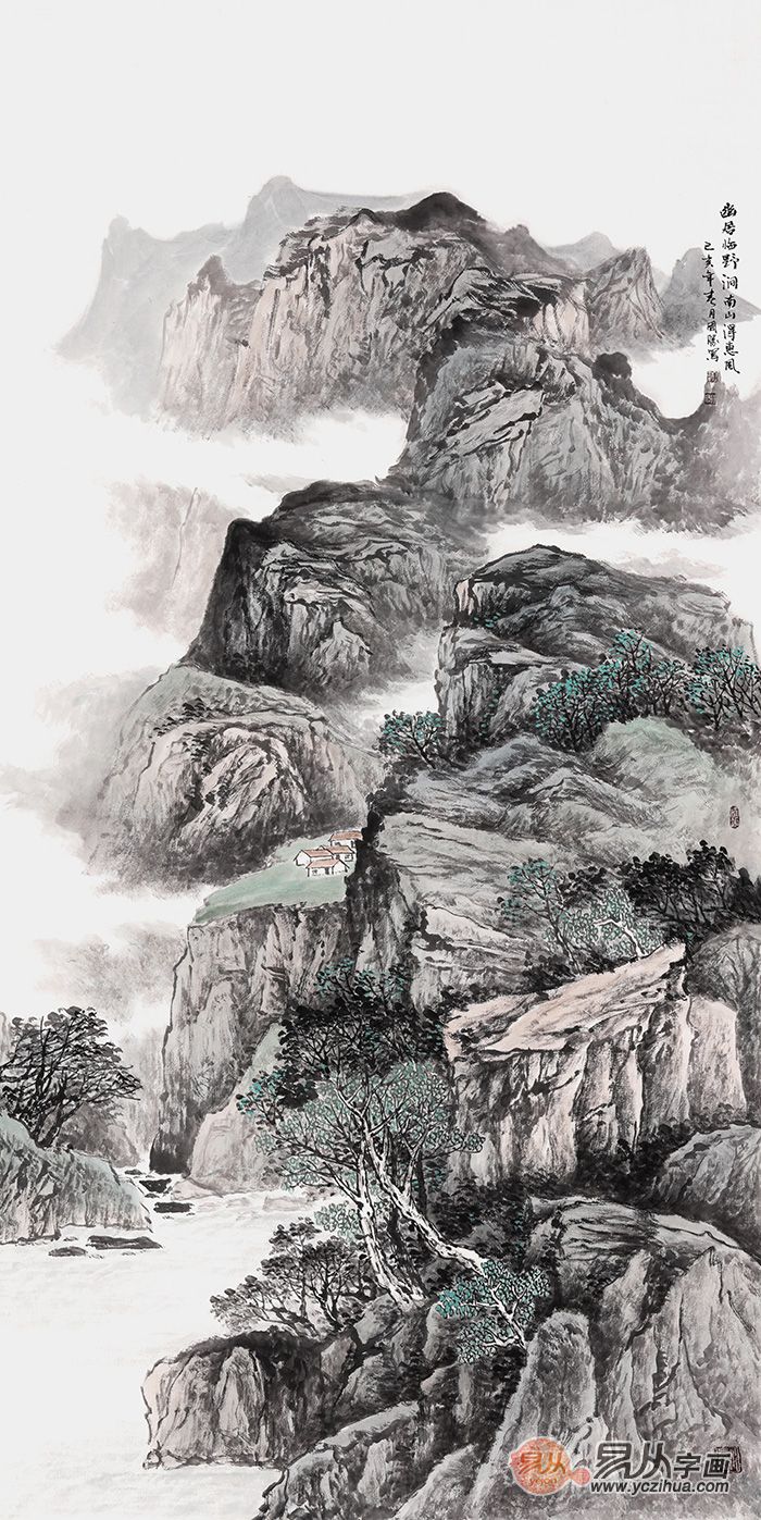 李国胜新品国画山水画作品《幽居临野涧 南山得惠风》