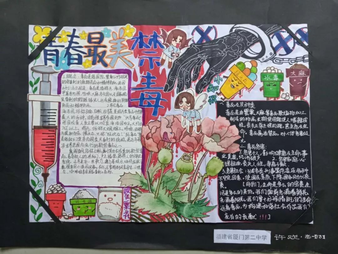 此次活动让学生在绘制手抄报的过程中认识到毒品的危害,增强了防毒拒