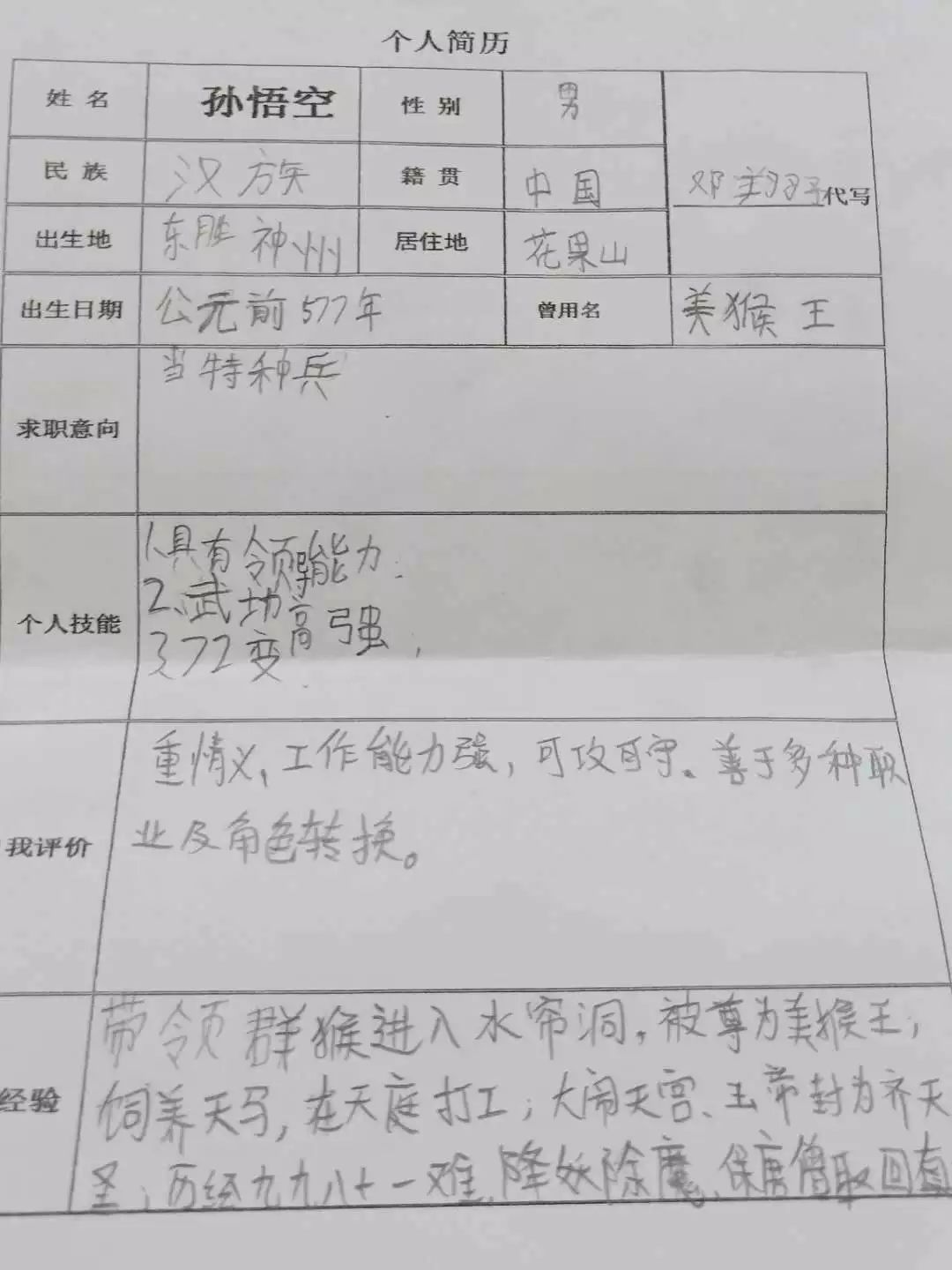 同学们都非常有想法,也将孙悟空的技能之类的写了出来,各种各样的