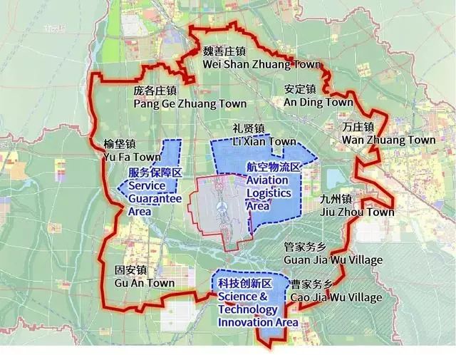 涉及廊坊万庄,九州以及固安永清等地,北京大兴国际机场临空经济区