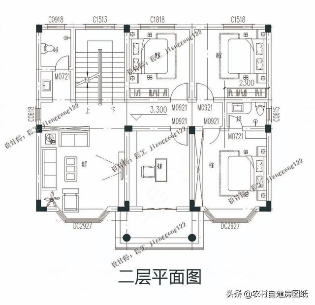 12×10米农村别墅设计,三层30万,6室5卫带堂屋