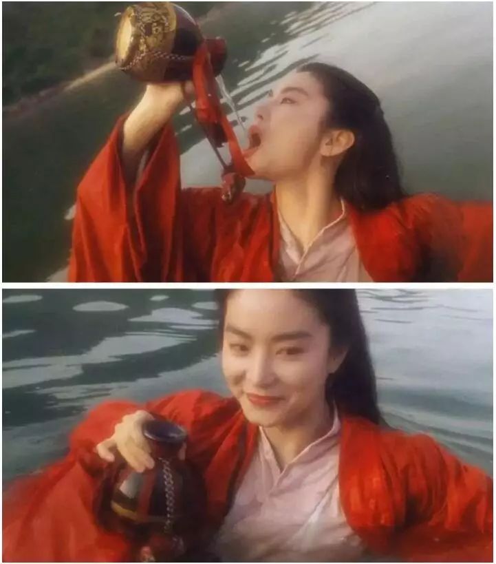 林青霞在《笑傲江湖》中饰演东方不败喝酒的片段