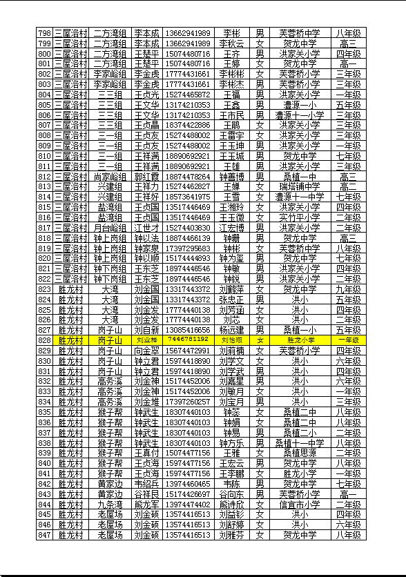 【公示】洪家关白族乡2019年上学期阳光助学花名册