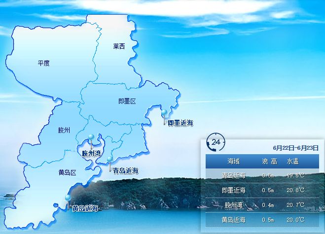 青岛明日(6月22日)潮汐预报+天气预报