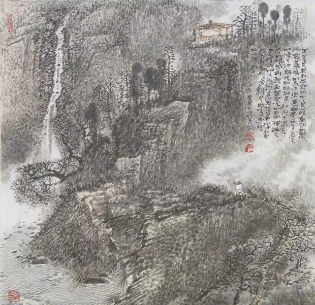 白云峰远流水曲长画家郭建龙作品赏析