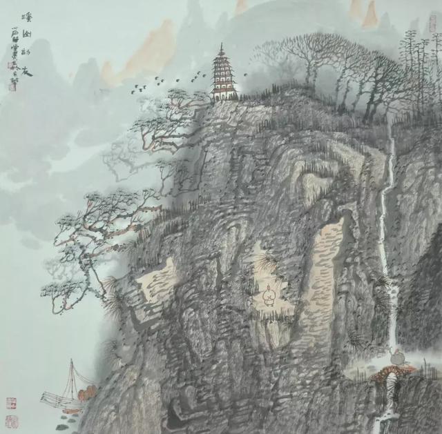 白云峰远流水曲长画家郭建龙作品赏析