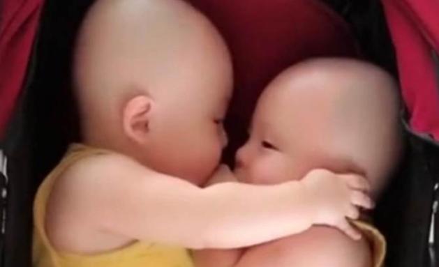 双胞胎宝宝一起躺在婴儿车里，这一动作，妈妈笑得合不拢嘴 双胞胎 婴儿车