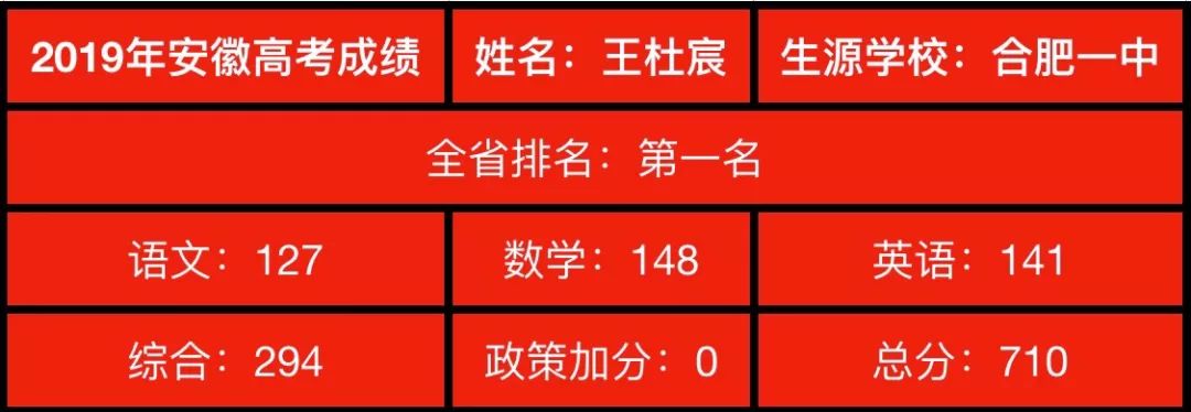 热烈祝贺合肥一中王杜宸考取安徽省文科状元