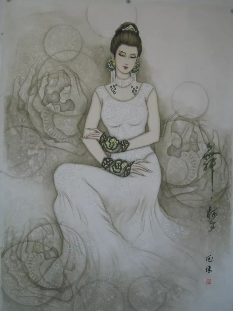 韩德珠工笔重彩人物作品