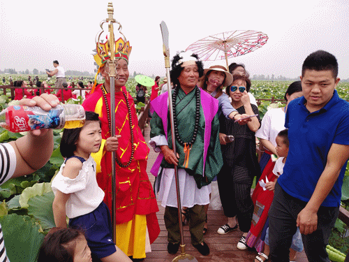 像娇羞的少女 满脸绯红 微微含笑 金黄的花蕊和嫩黄的莲蓬 像翩翩