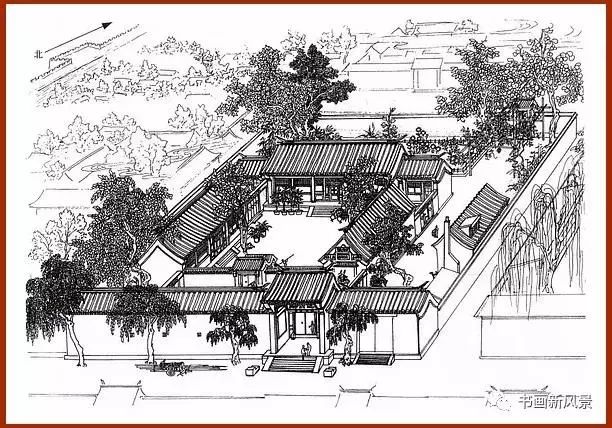 老北京四合院手绘图