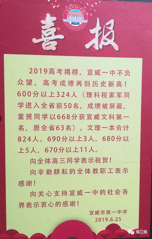 宣威2019年高考734人上600分,宣威11所高中高考喜报分享