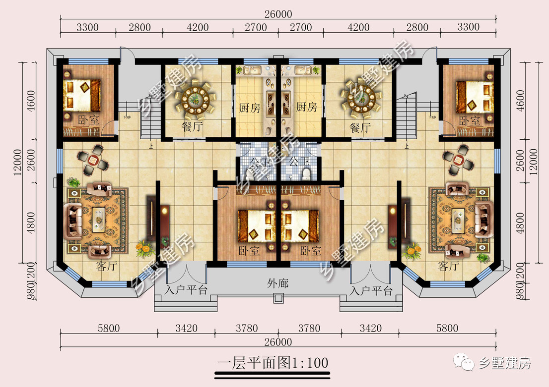 占地375平二层双拼别墅布局妥当乃是农村兄弟的首选款式