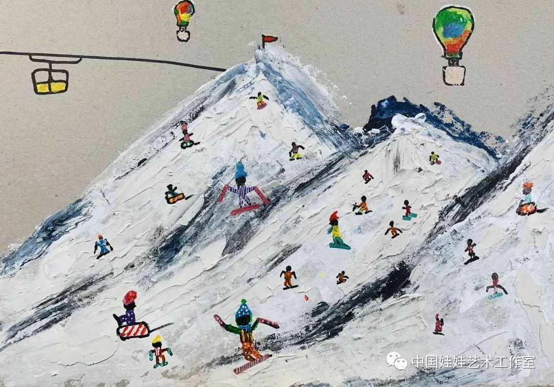 年级的小朋友们学习利用塑形膏来创作了一幅幅童趣可爱的高山滑雪场景