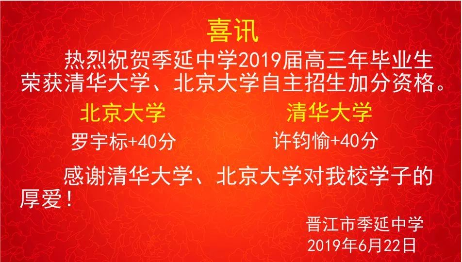 2019高考成绩出炉晋江第一名揭晓