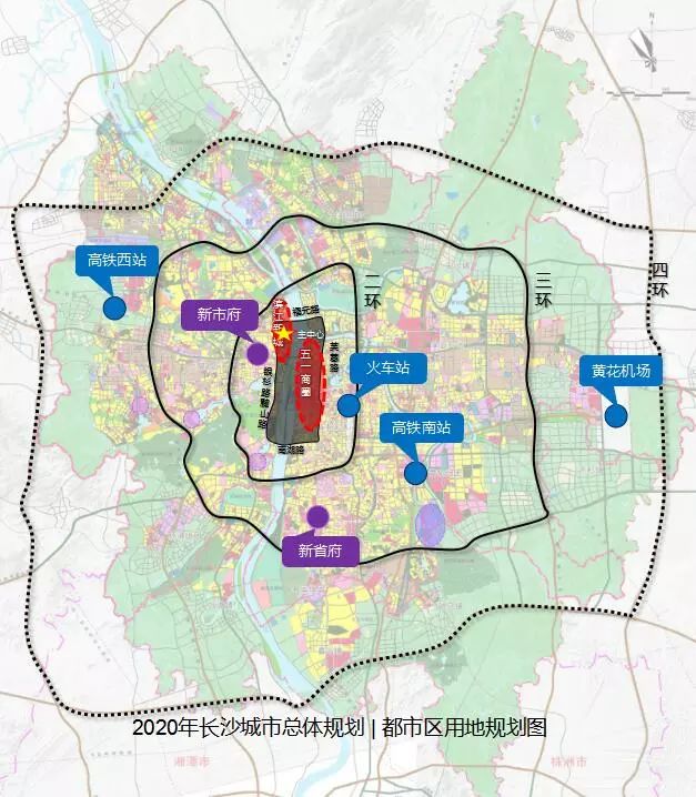 据2010年长沙城市总体规划,都市区用地规划图,滨江板块西近市政府,东