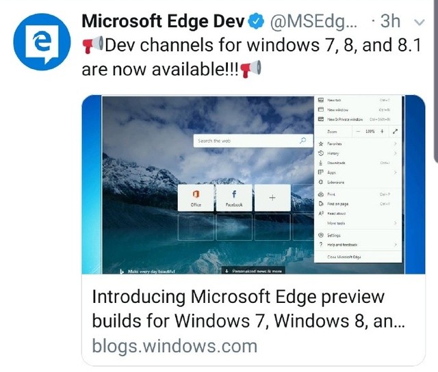 NG体育微软Edge下放了 Windows 7881用户也可下载(图1)