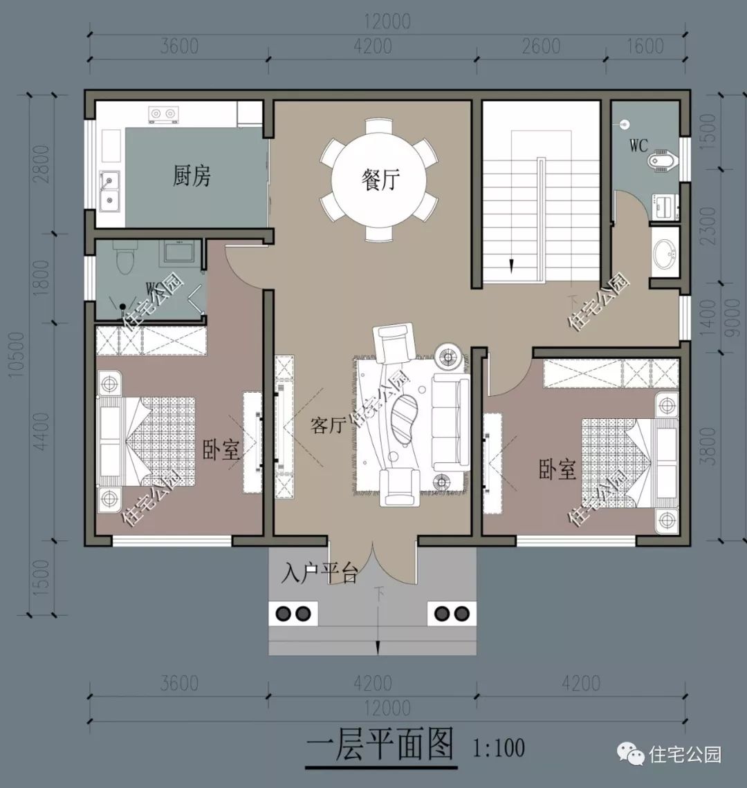 二层主设4间卧室,小户型室内二层设计一个卫生间便足够使用.