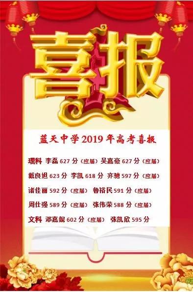祝贺 黄金埠蓝天中学19年高考喜获3个第一 理科