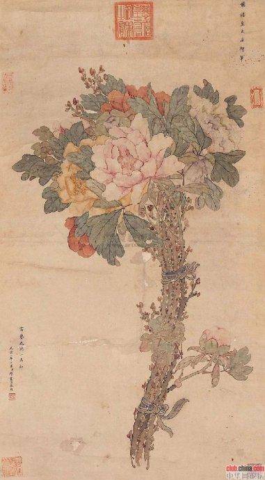 清国 絵画 慈禧皇太后・西太后 「御筆之寶」 中国画 山水花図 古