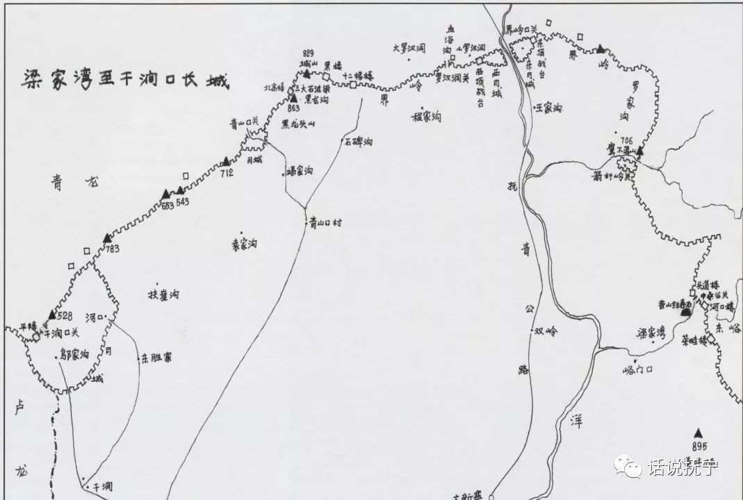 李占义编著《抚宁长城》:梁家湾至干涧口长城示意图