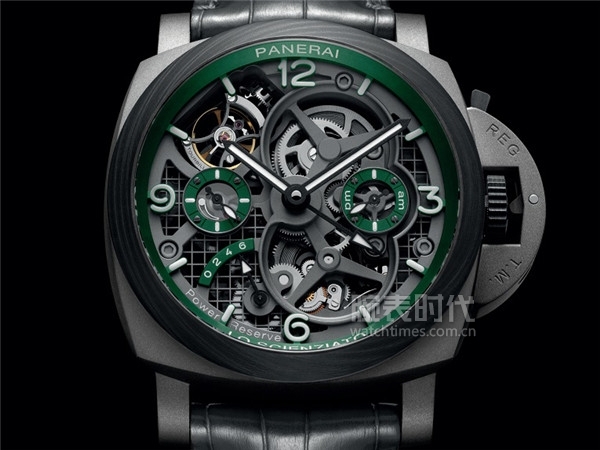 >                沛纳海手表Luminor Tourbillon GMT庐米诺蒂系列产品陀飞轮手表两个地方时手表-47mm