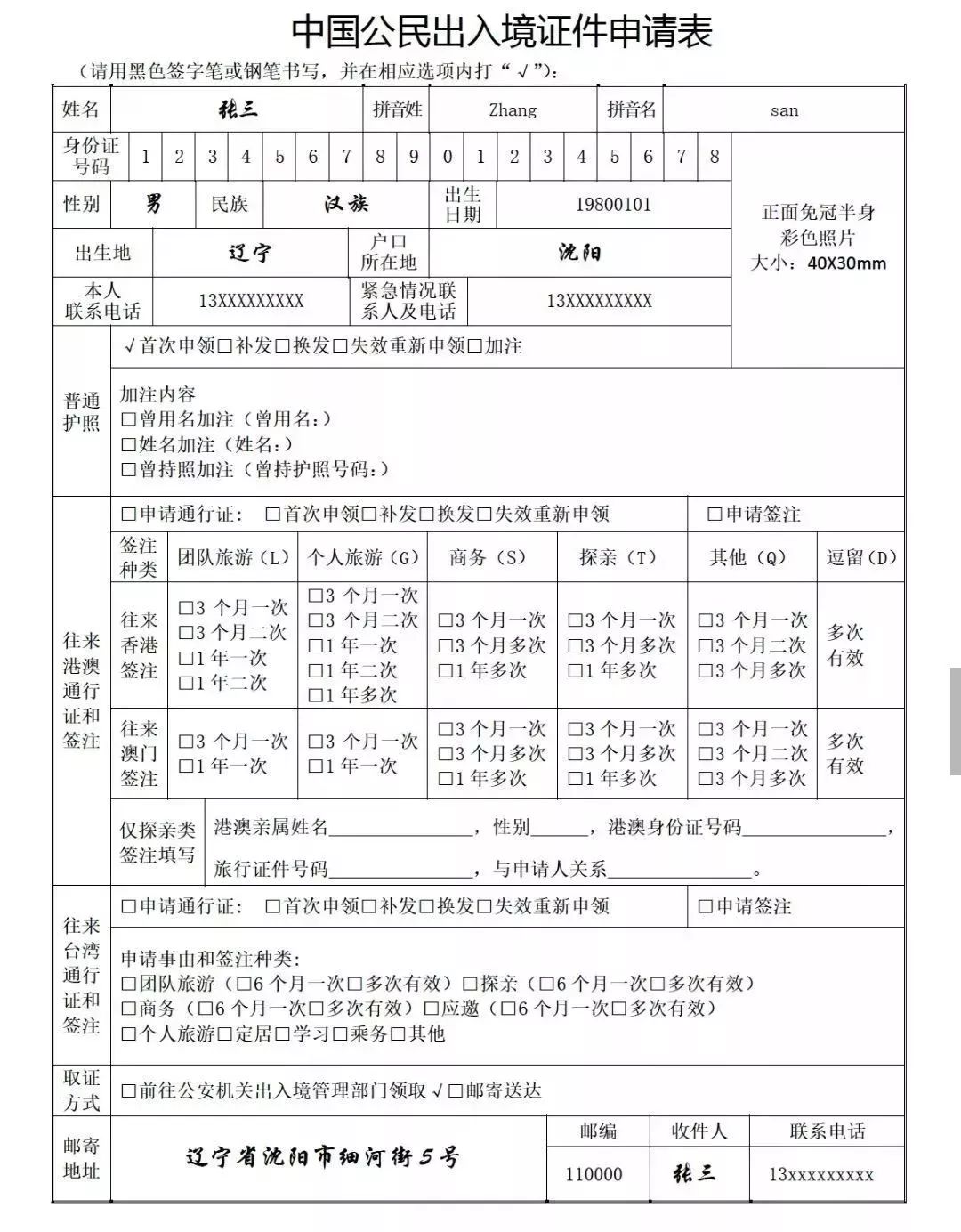 中国公民出入境证件申请表模板