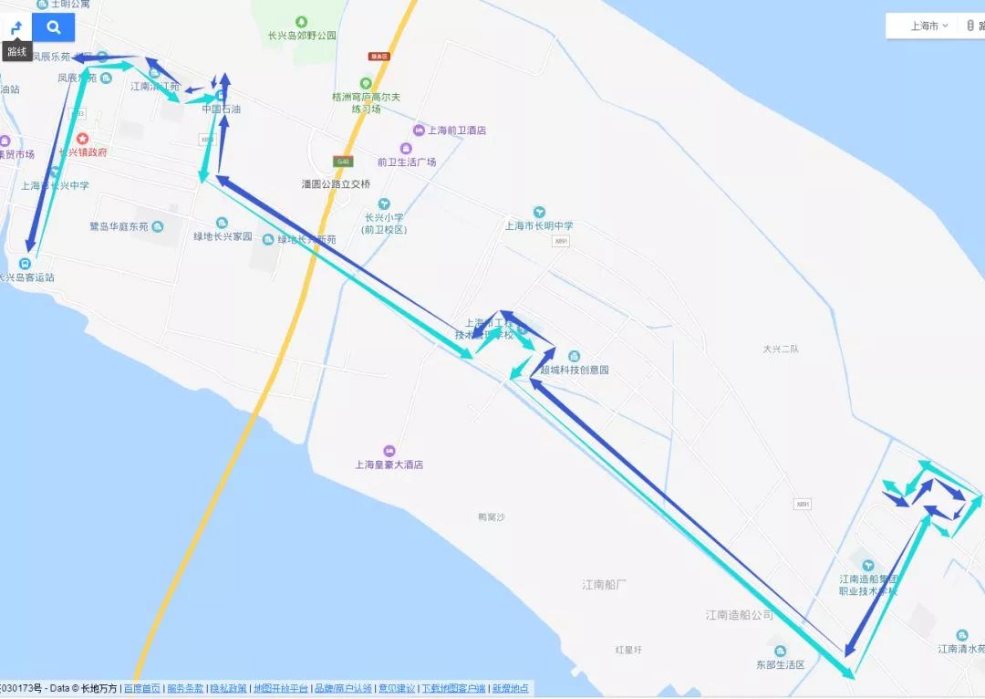 线路走向上行:自马家港起经凤凰公路,长橘路,丰福路,江南大道,兴冠路