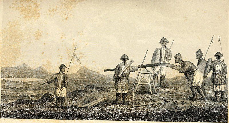 第二次鸦片战争前,西方传教士笔下装备抬枪和鸟枪的清军绿营士兵