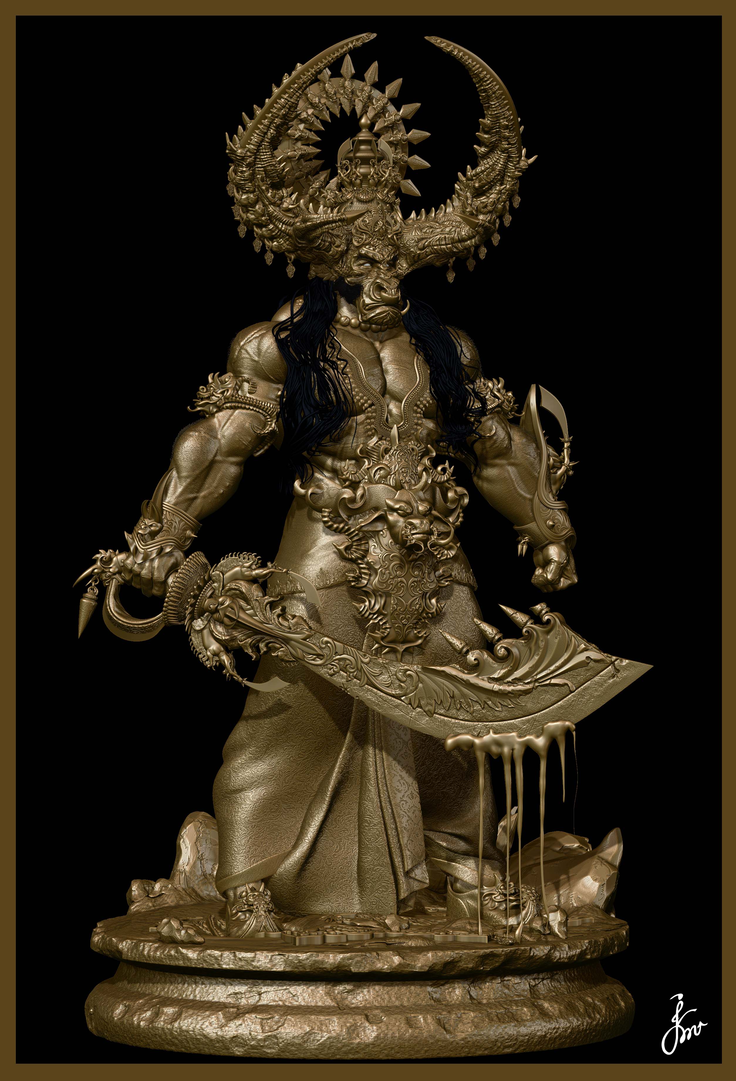 印度神恶魔阿修罗 3d渲染