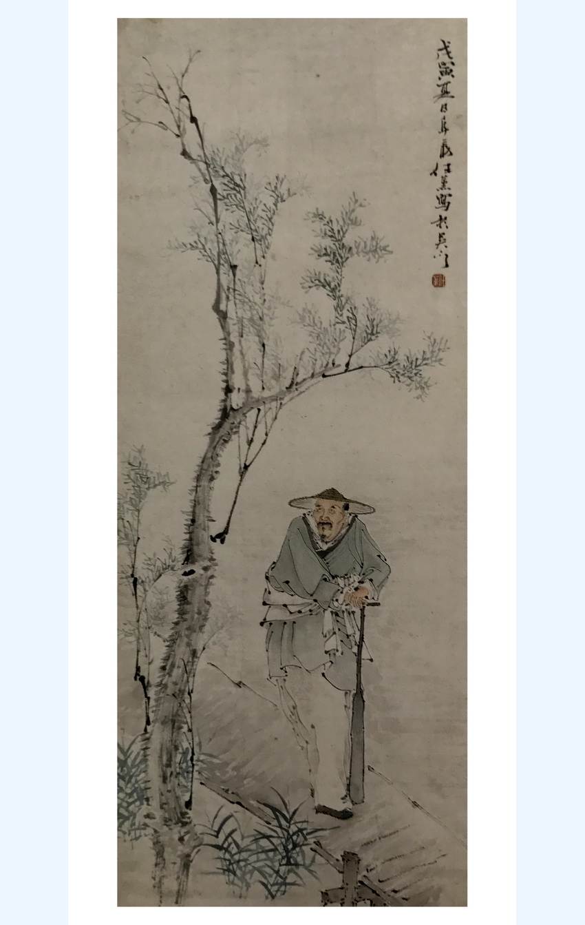 松下高士吟诗,湖上扁舟闲钓——国画人物艺术作品