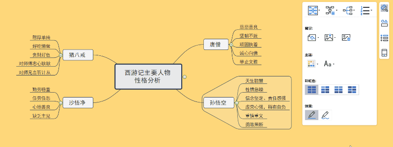 可以对导图的部分主题进行一些形状样式上的修改,比如主题的填充颜色