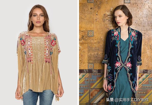 刺绣作品波西米亚风格天鹅绒刺绣服装展示